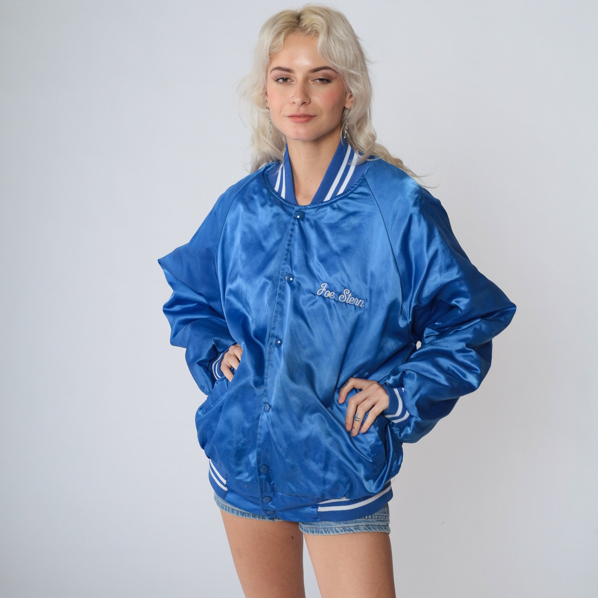 Blue Satin Bomber Jacket 90s the Bicycle Source Jacket BMX 