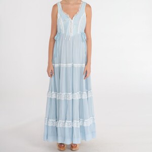 70s Gunne Sax Dress Baby Blue Sundress Prairie Maxi Bohemian Lace up ...