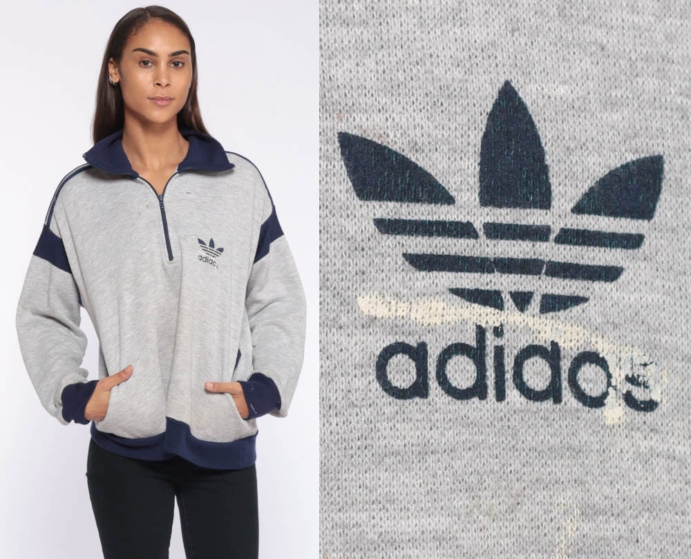 Vintage Adidas Jacket 80s Half Zip Sweatshirt Sports Shirt Pullover Grey Striped 1980s Distressed Trefoil Slouchy Pullover Medium Large Vintage Adidas Jacket 80s Half Zip Sweatshirt Sports Shirt Pullover Grey Striped 1980s Distressed Trefoil Slouchy Pullover Medium Large