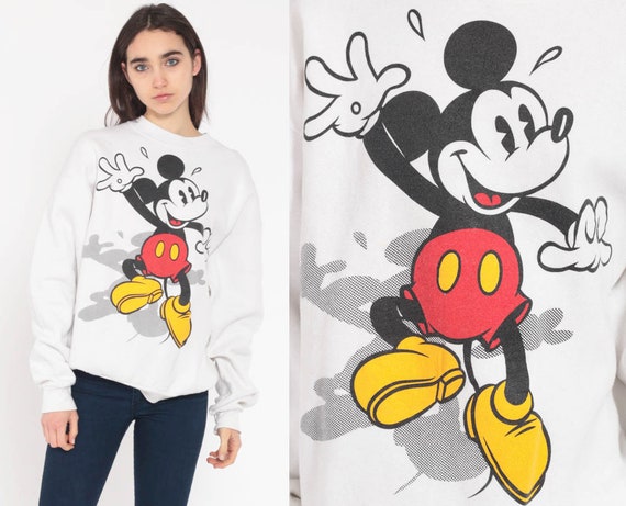 Mickey Sweatshirt Walt Disney Sweater Mickey Mouse 90s Kawaii Shirt Cartoon Graphic Print 80s Vintage Retro Medium Large