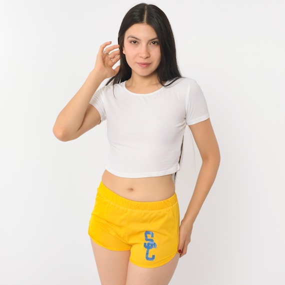 80s Champion Gym Shorts Vintage Yellow Jogging Shorts SC Running Retro Shorts Dolphin Style 1980s Extra Small xs