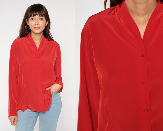 Red Blouse 80s Button up Shirt Pendleton Top Plai… - image 1