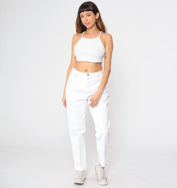Y2k Tapered White Jeans Mom Jeans High Rise Denim Pants High Waisted Jeans Plain Cherokee Retro Vintage 00s Medium 30 14