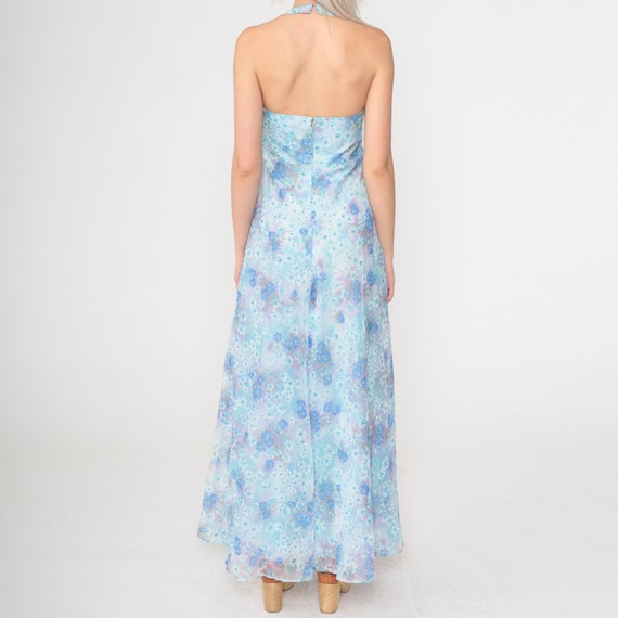 Floral Halter Dress 70s Maxi Dress Light Blue Sun… - image 9