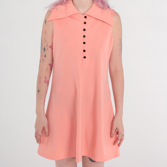 Peach Mod Mini Dress 60s 70s Shift STEWARDESS Dre… - image 7