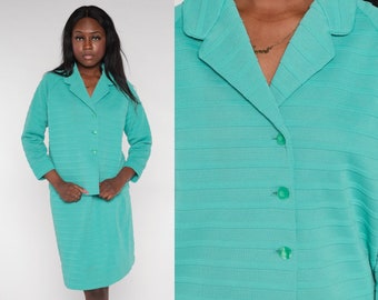 60s Two Piece Set Jacket and Skirt Turquoise Green Suit Dress Mini Mod Jackie O Outfit Chic Pencil Sixties Office Vintage 1960s Small Medium