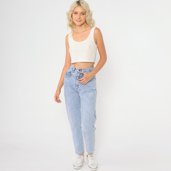 Mom Jeans 90s Vintage High Waisted Light Blue Wash Straight Leg Cotton Denim Pants Y2K Revival Sustainable Extra Small XS 3