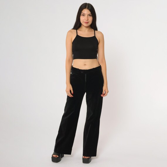 Black Velvet Pants Wide Leg 80s High Waisted Trousers Cotton Polyester Straight Leg Casual Work Office Minimalist Professional Medium M