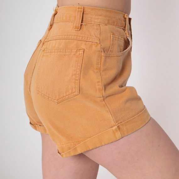 Tan Denim Shorts 90s Jean Shorts High Waisted Rise Retro Basic Plain Cuffed Light Brown Summer Tomboy Mom Shorts Vintage 1990s Small S 26