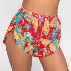 Floral Running Shorts Red Tropical Gym Shorts Jogging Shorts 80s Running Shorts Red High Waisted Retro Sports Vintage 1980s Extra Small xs