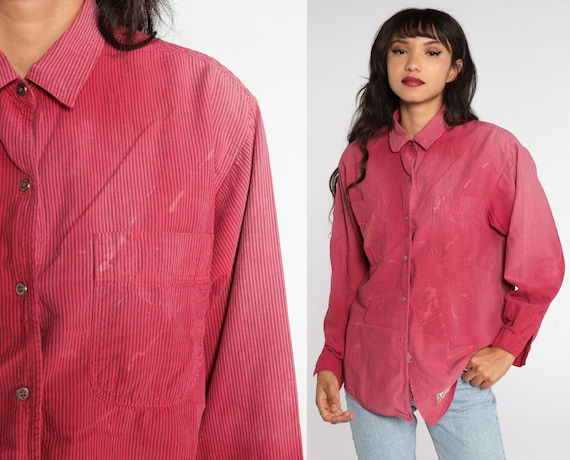 Red Striped Shirt 90s Calvin Klein Shirt Distress… - image 1