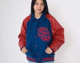 thumbnail image 2 of COF Wears Vintage Red Wool & White Leather Varsity Jacket - Letterman Bomber Style (XS-7XL) 2 of 4