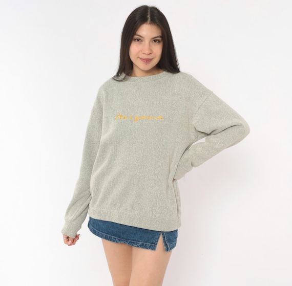 Arizona Embroidered Sweater 90s Tan Pullover Grey Speckled Knit Cotton Boxy Sand Beige Oatmeal Neutral Sweatshirt Taupe Vintage Large L