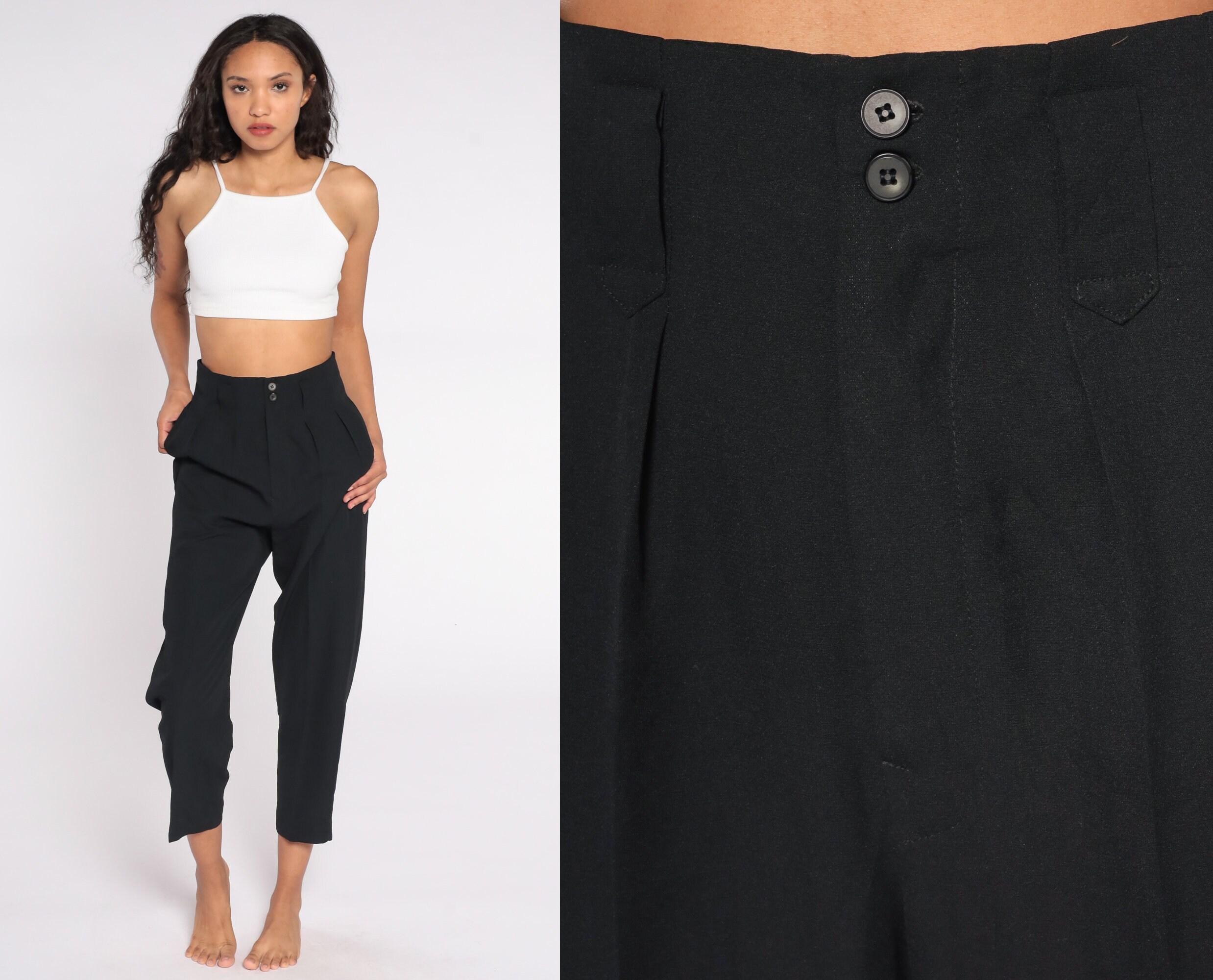 Black Pleated Trousers 80s High Waisted 