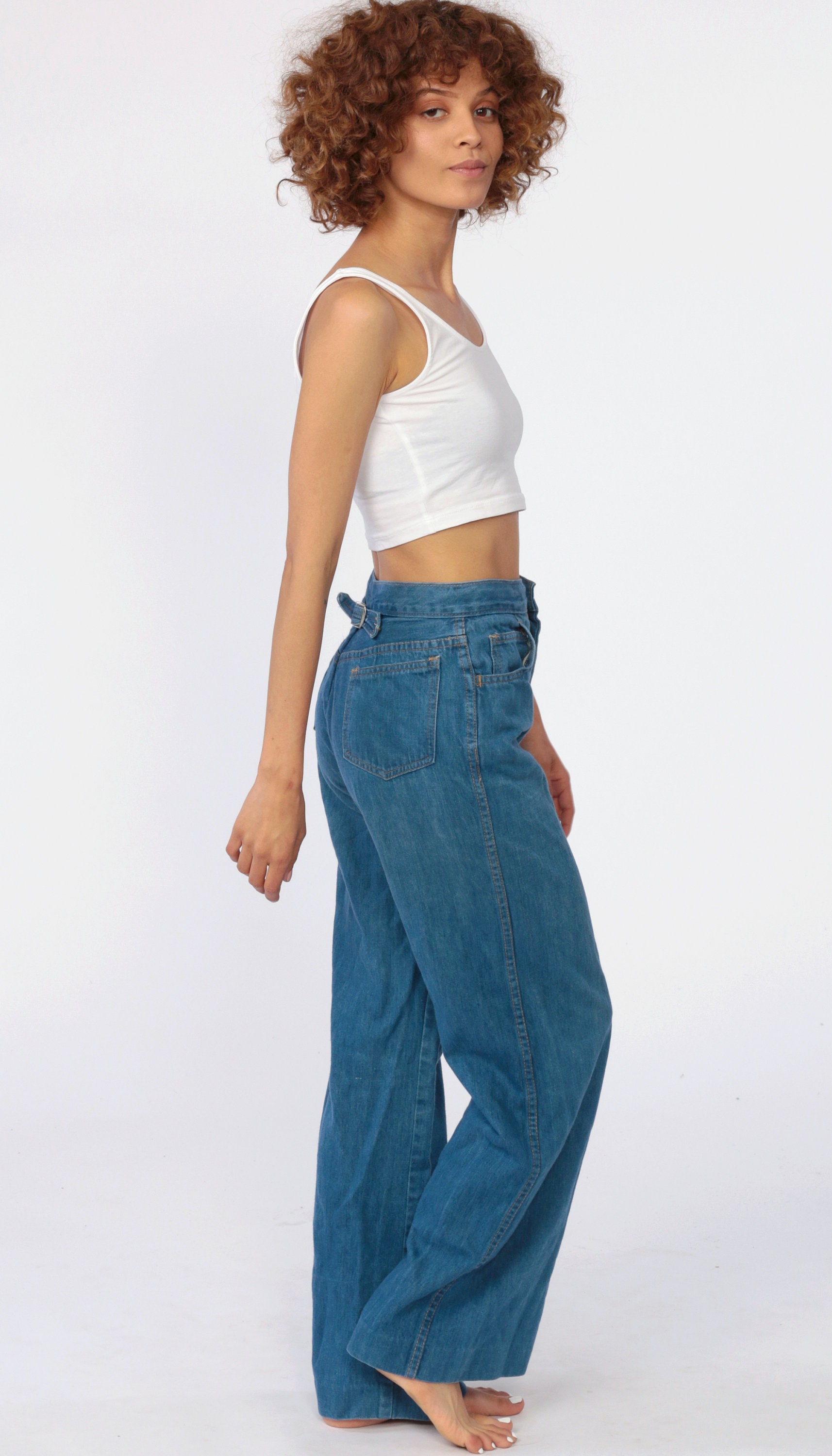 70s Bell Bottoms Jeans HIGH WAISTED Pans 70s Denim Pants Boho Hippie 1970s Vintage Bohemian Wide