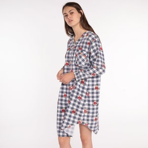 Nightgown Pajama Dress Flannel Teddy Bear Nightie 80s Checkered Retro Tshirt 1980s Kawaii Midi Medium image 4
