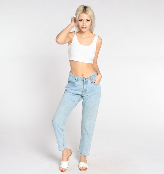 Lee Tapered Jeans 90s Mom Jeans Mid Rise Light Wash Denim Pants Retro Blue Streetwear Basic Simple Nineties Vintage 1990s Petite Medium 30