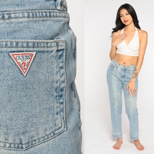 Faded Guess Jeans 90s High Waisted Mom Jeans Retro Straight Leg Jeans Boho Hipster Grunge Streetwear Denim Pants 1990s Vintage Medium M 30