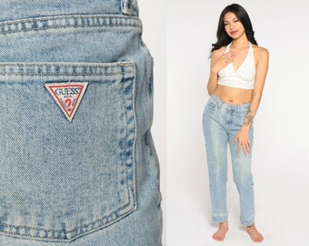 Faded Guess Jeans 90s High Waisted Mom Jeans Retro Straight Leg Jeans Boho Hipster Grunge Streetwear Denim Pants 1990s Vintage Medium M 30