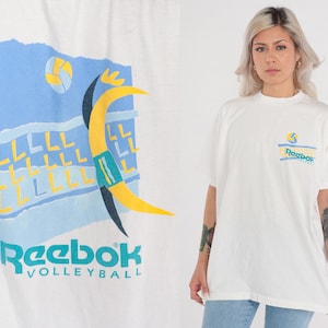 Vintage Reebok Volleyball T Shirt 90s Athletic TShirt Streetwear Sports Running Top Retro Tee White 1990s Large L