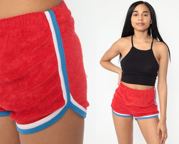 Terry Cloth Shorts 80s Red Ringer Shorts Running S