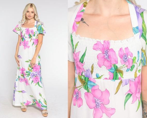 Heavenly Rare 70s Romantic Floral Cotton Maxi Dress