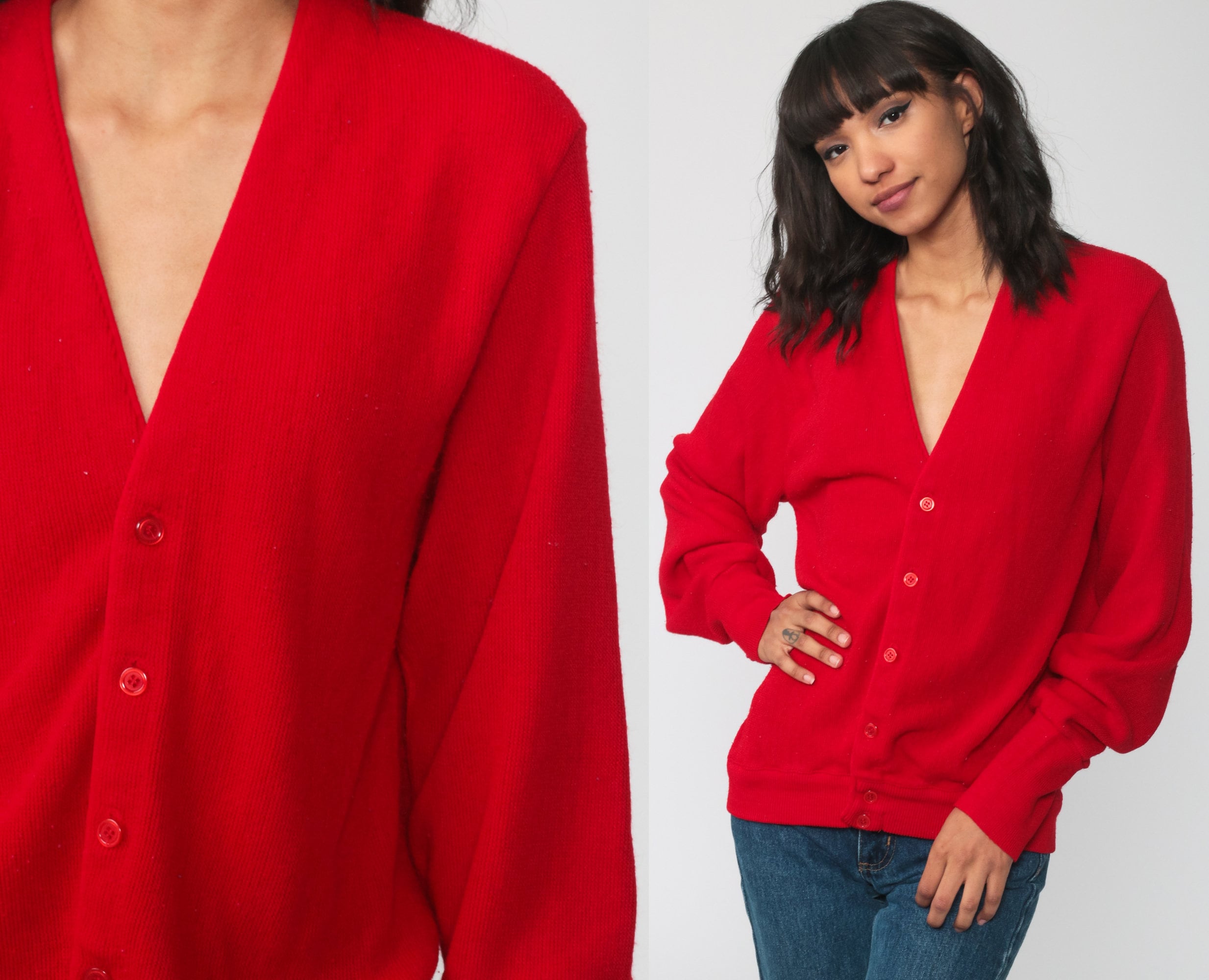 Red Cardigan Sweater 80s London Fog 
