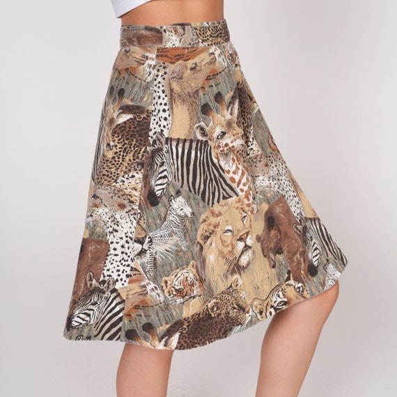 Animal Print Skirt 80s Safari Wrap Skirt Lion Giraffe Zebra Bear Tiger Leopard Cheetah Hippie High Waisted Midi Vintage 1980s Small Medium