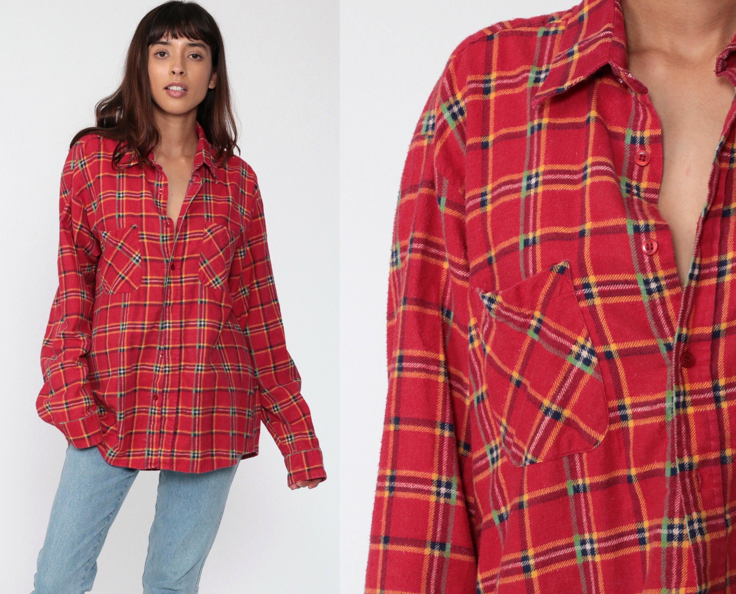 90s Plaid Shirt Red Flannel Shirt Blue 