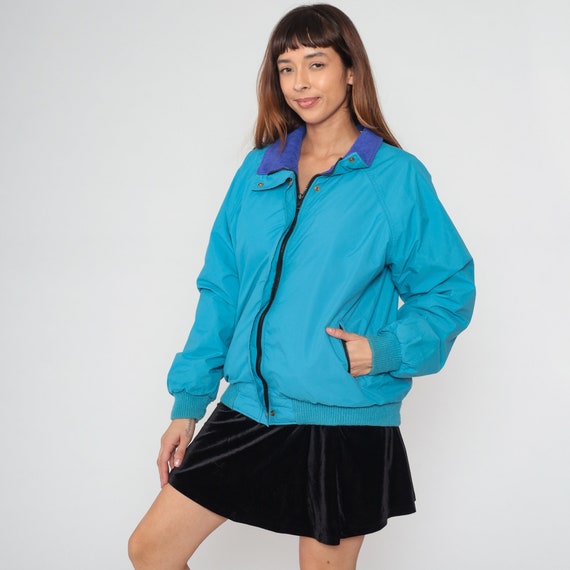 REI Goretex Jacket 90s Blue Zip Up Windbreaker Fleece Lined Retro Hiking Insulated Waterproof Raincoat Rain Jacket Vintage 1990s Large L