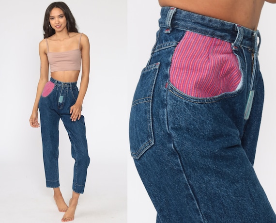 Pleated Mom Jeans 80s 90s Denim Pants High Waist Jeans 1990s Jeans Tapered  Dark Wash Denim 1990s Vintage XXS 2XS 