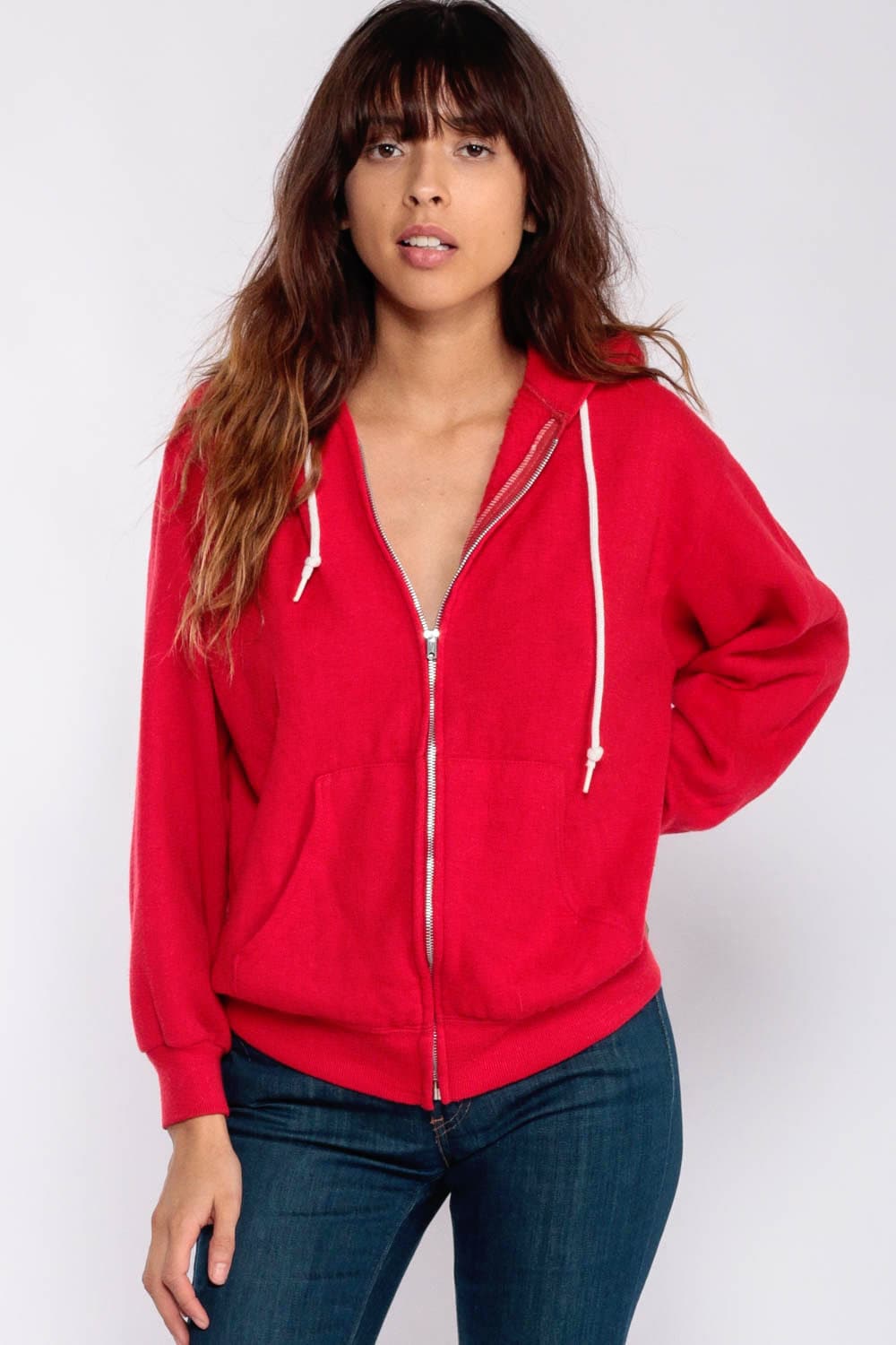 Red Hooded Sweatshirt 80s Hoodie Sweatshirt Hood Zip Up Sweatshirt