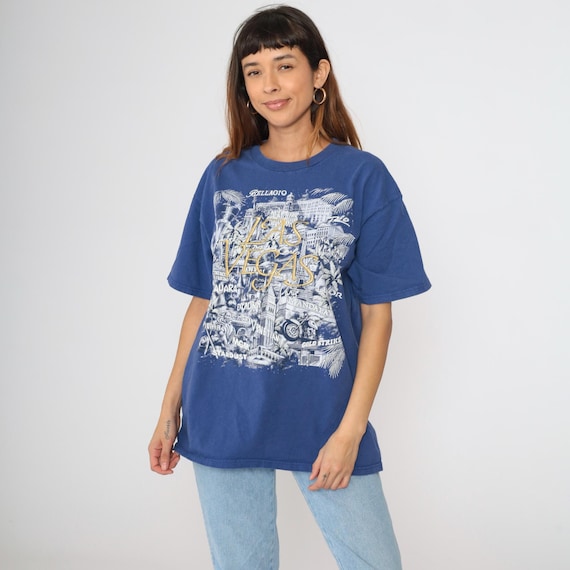 90s Las Vegas Shirt Embroidered Vegas Strip Graphic Retro Tshirt Vintage 1990s Blue Casino T Shirt Destination Souvenir Extra Large xl