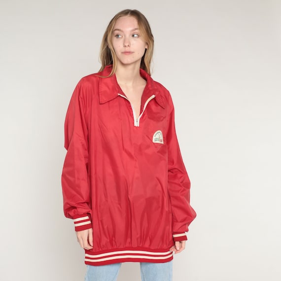 Vintage Red Windbreaker 80s Quarter Zip Pullover Jacket 1987 Fisherman's Wharf Festa Italiana San Francisco Light Nylon Shell 1980s Mens xl