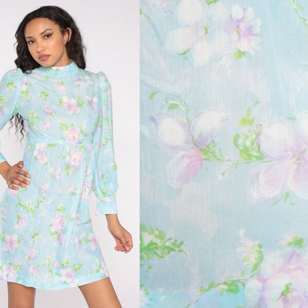 1970s Neon Floral Babydoll Dress | small main image 1