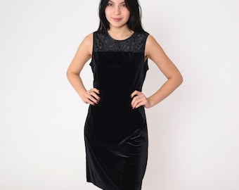 Black Velvet Dress Y2K Mini Dress Semi-Sheer Floral Burnout Party Dress Sleeveless Shift Formal Evening Cocktail Chic Vintage 00s Large L