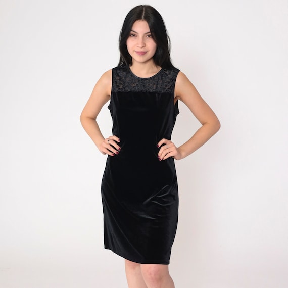 Black Velvet Dress Y2K Mini Dress Semi-Sheer Floral Burnout Party Dress Sleeveless Shift Formal Evening Cocktail Chic Vintage 00s Large L