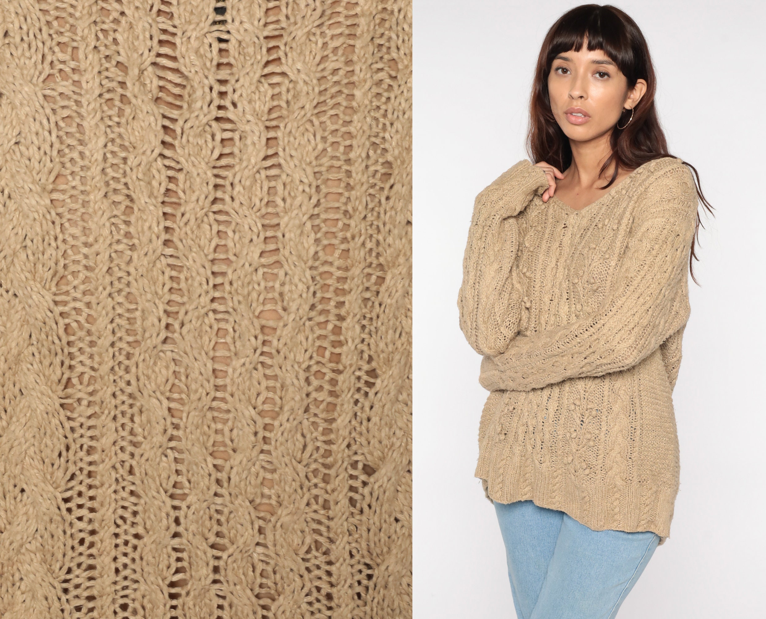 Beige Sweater 90s SILK Blend Cable Knit Sweater Pullover - Etsy Norway