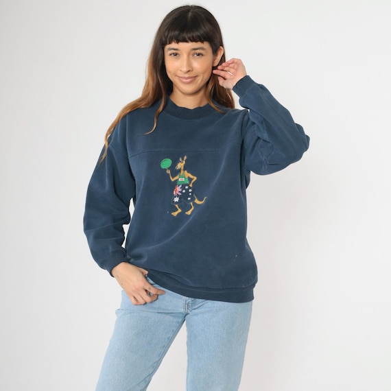 90s Australian Basketball Sweatshirt Vintage Kangaroo Graphic Navy Blue Oversized Australia Crewneck 1990s Sports Travel Large L