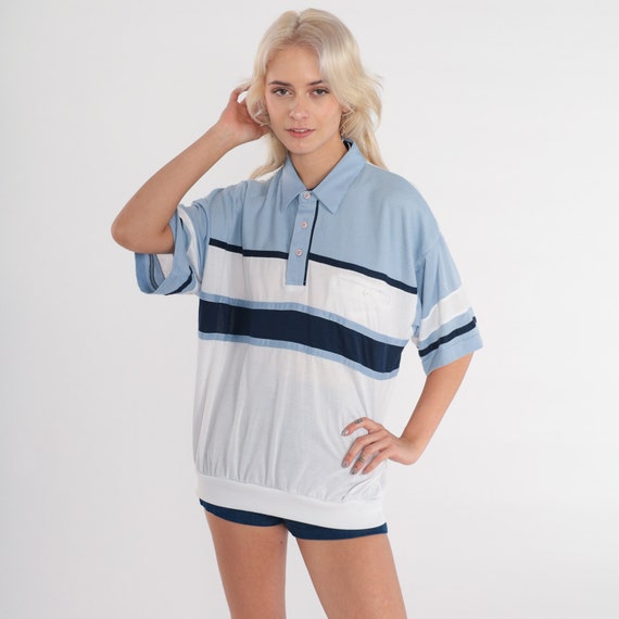 Striped Polo Shirt 80s 90s Color Block Collared S… - image 2