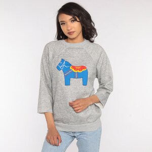 Horse Sweatshirt 80s Raglan Shirt Animal Shirt Jumper Graphic Raglan Sleeve Pullover 1980s Heather Grey Vintage Medium image 2