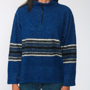 Fleece Pullover Sweatshirt Jacket 90s Blue Striped Jacket Half Zip Jacket Vintage Retro Vintage Small Medium image 7