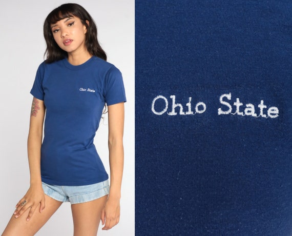 Ohio State Shirt University T Shirt 80s Champion College T Shirt Graphic Tee Sports Vintage Dark Blue Extra Small xs