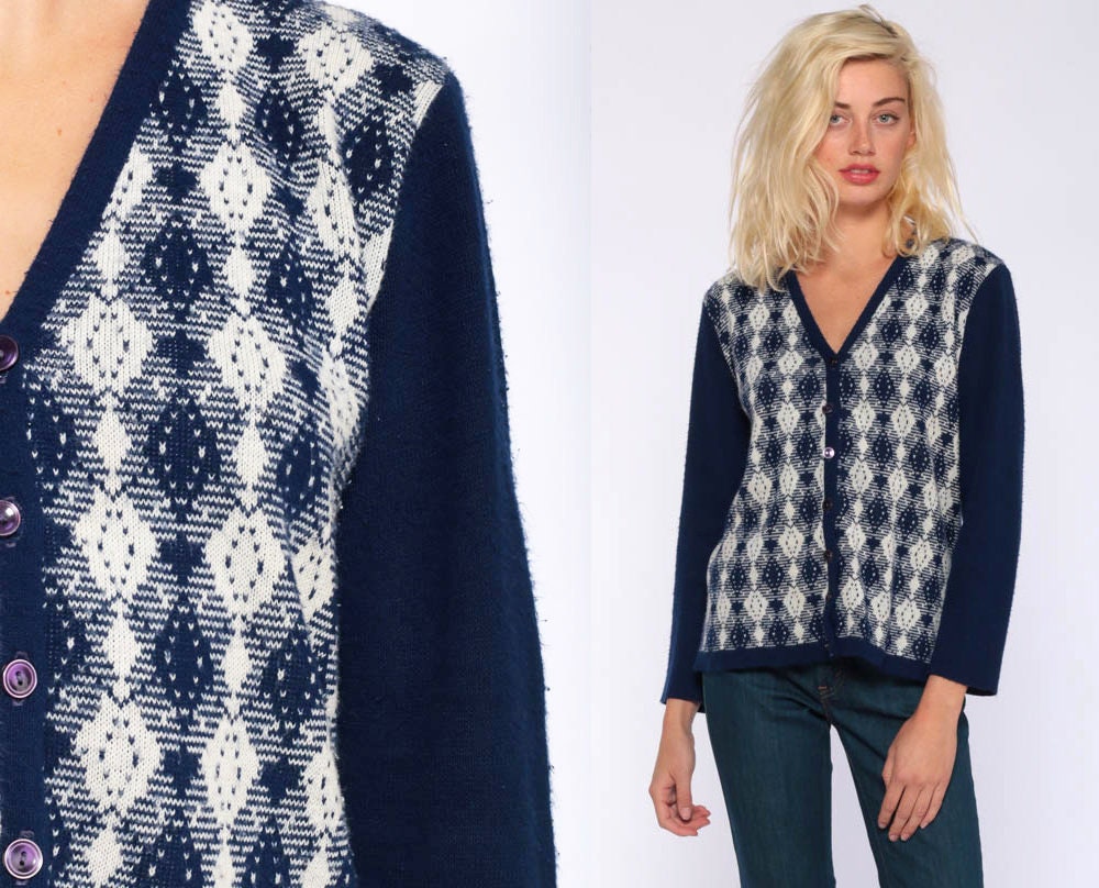 blue checkered cardigan