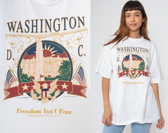 Washington DC Shirt 90s Freedom Isn't Free United States of America T-Shirt USA Graphic Tee Retro TShirt White Vintage 1990s Extra Large xl