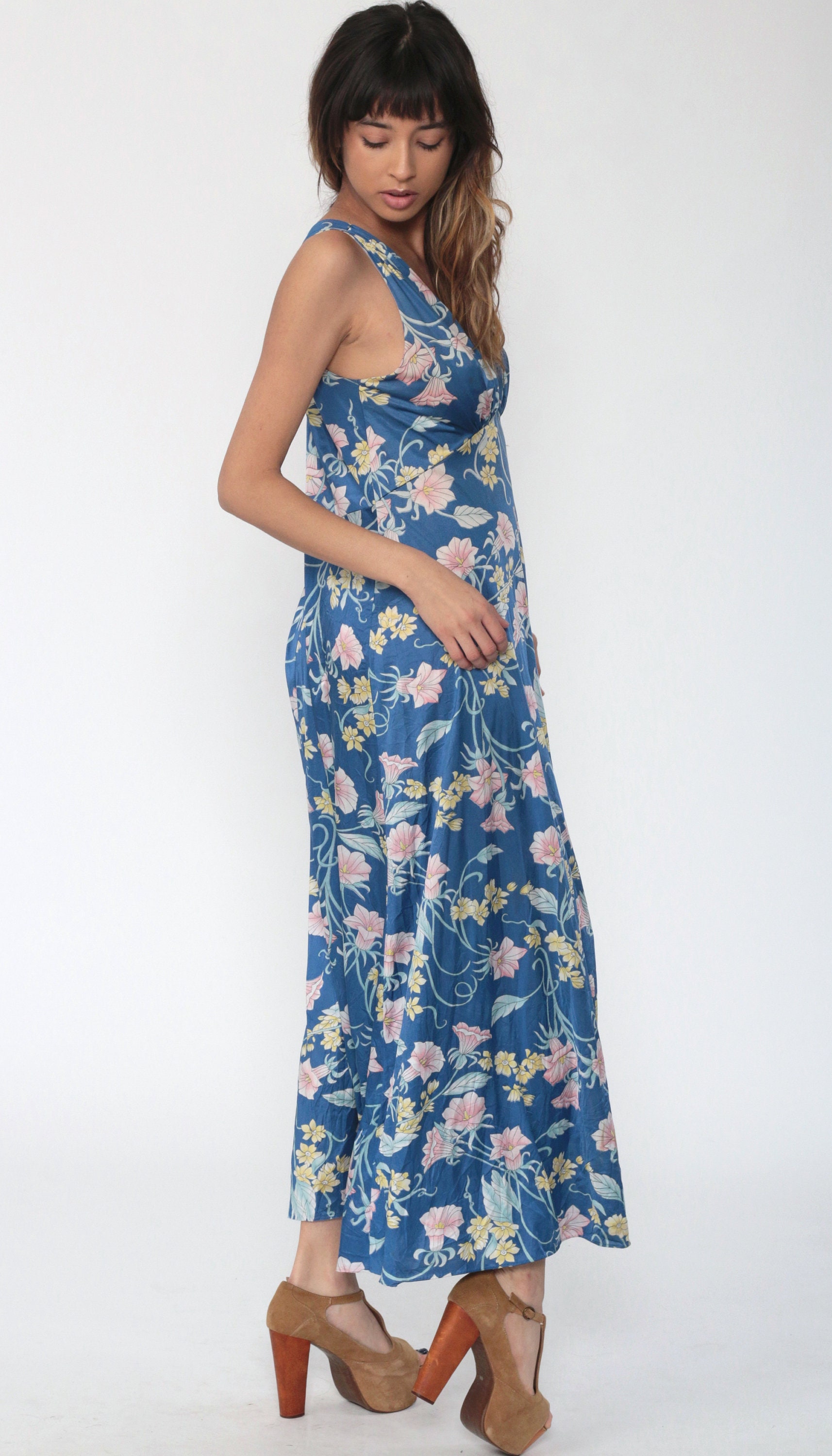 Floral Lingerie Nightgown Vanity Fair Slip Dress 70s Maxi Boho PLUNGE ...