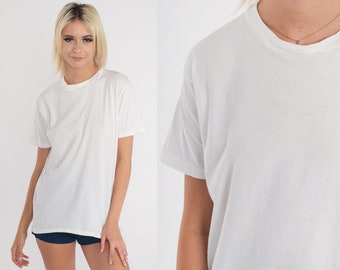Plain White T-Shirt 80s Tee Basic Solid Crew Neck T Shirt Single Stitch Tshirt Blank Crewneck Minimalist Cotton Top Vintage 1980s Large L