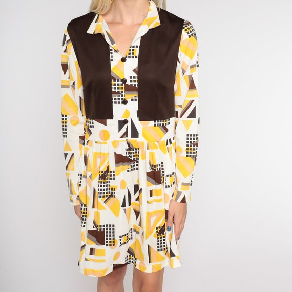 70s Mini Dress Mod Geometric Op Art Print Day Dre… - image 8