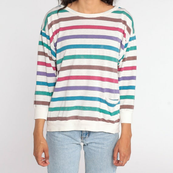 Striped Rainbow Shirt 80s Shirt Striped Blouse Sl… - image 7