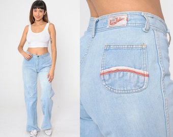 70s Bell Bottom Jeans Light Blue Denim Pants Landlubber High Waisted Rise Bellbottoms Retro Hippie Flares Flared Leg Vintage 1970s Small 30